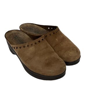 MEPHISTO Womens Satty 6.5 37 Distressed Brown Suede Leather Slip On Clogs Shoes